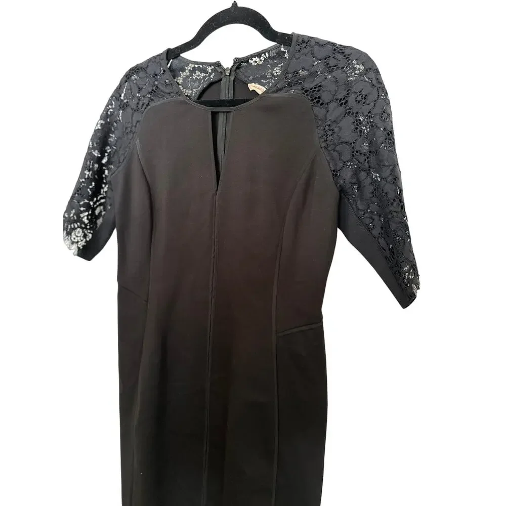 Rebecca Taylor Black Lace Sleeve Keyhole Fitted Sheath Dress Size 6 - Picture 5 of 9